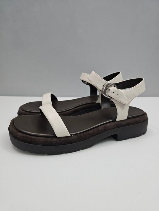 Vince Shoes - Vince Heloise Platform Sandal Womens 11 White Brown Leather Ankle Strap Lug Sole